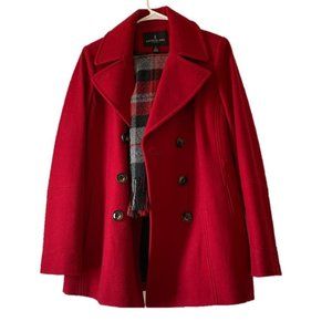 London Fog Red Double Breasted Wool Blend Peacoat - Small